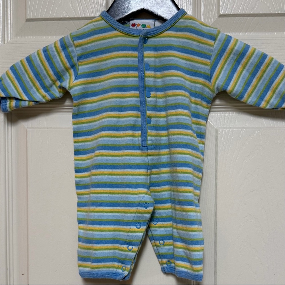 miniwear Blue, Green & Yellow Striped Baby One-Piece